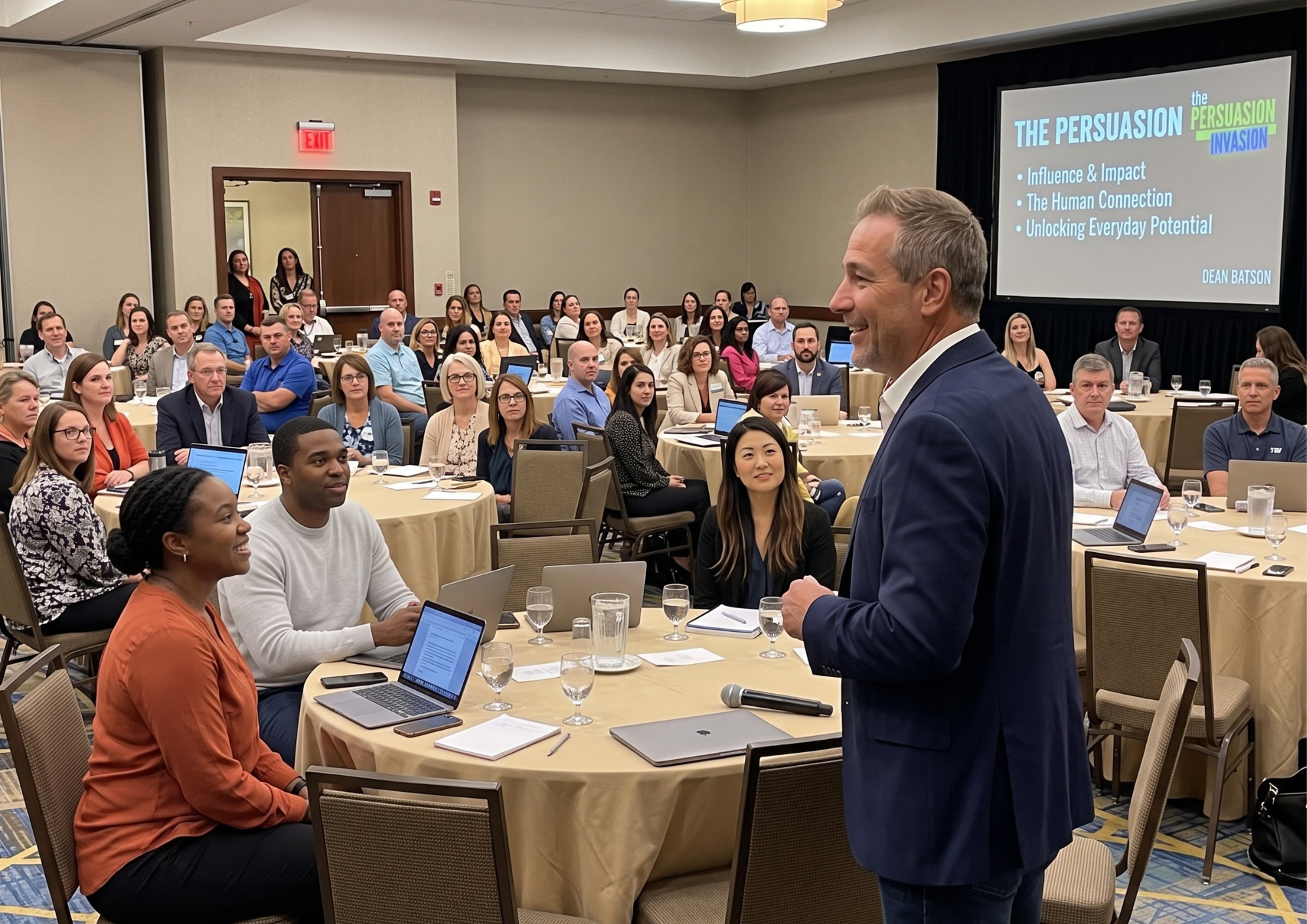 Dean engaging a conference audience